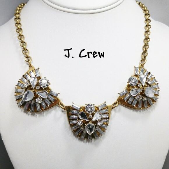 J Crew Clear Rhinestone Gold Tone Necklace, Three Jeweled Pendants, 21 Inches - Picture 2 of 8